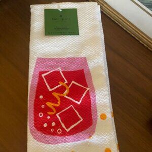 NEW Kate Spade Set of 2 Kitchen Towels Red Cocktail with Ice 100% Cotton